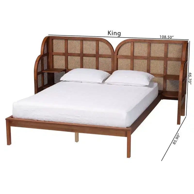 Cascadia King Size Wingback Platform Bed - Walnut Brown Rattan
