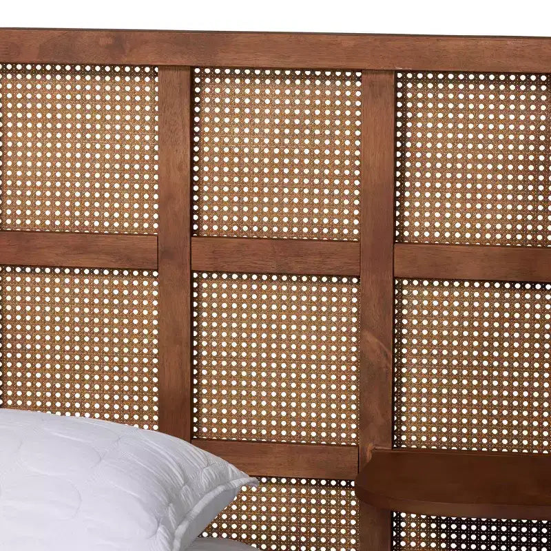 Cascadia King Size Wingback Platform Bed - Walnut Brown Rattan