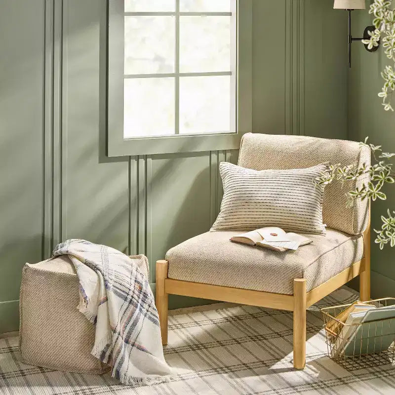 Wool Pattern Square Pouf - Cream