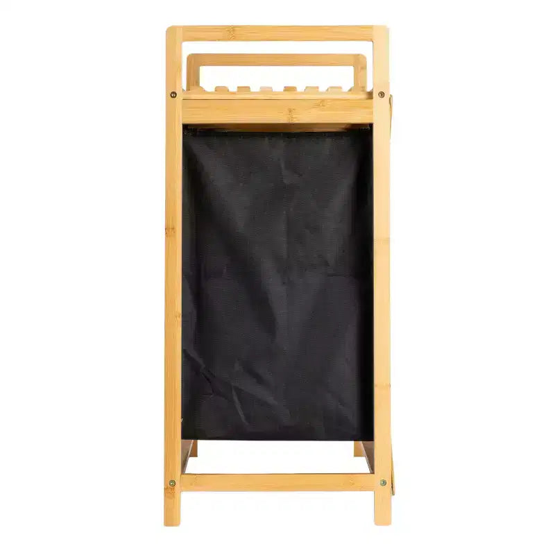 Bamboo Pull Out Double Hamper with Shelf, Natural and Black