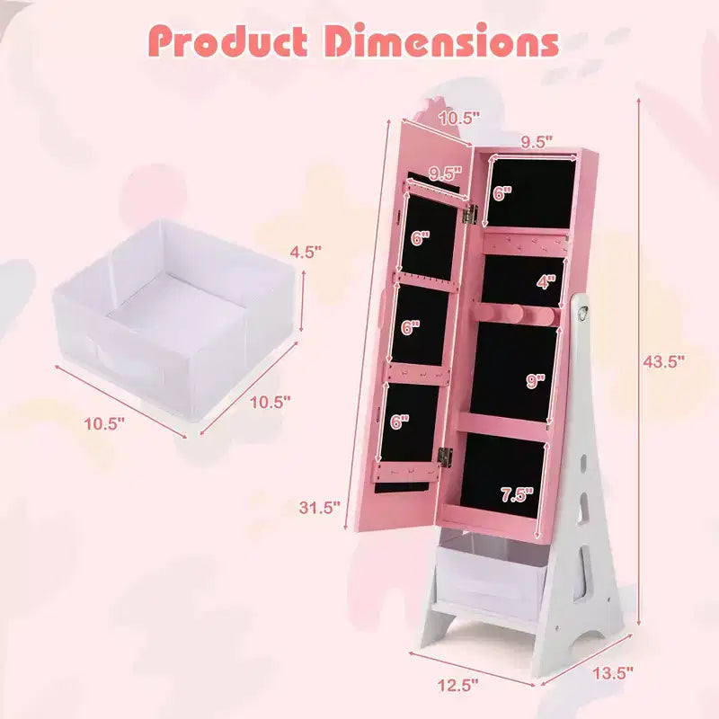 Costway Kids Vanity Set Princess Makeup Dressing Table & Chair Set with Jewelry Armoire White/Pink