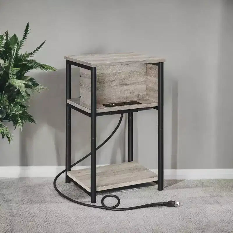End Table with Built-in Charging Station 3-Tier Nightstand with USB Ports and Power Outlets Side Table for Living Room