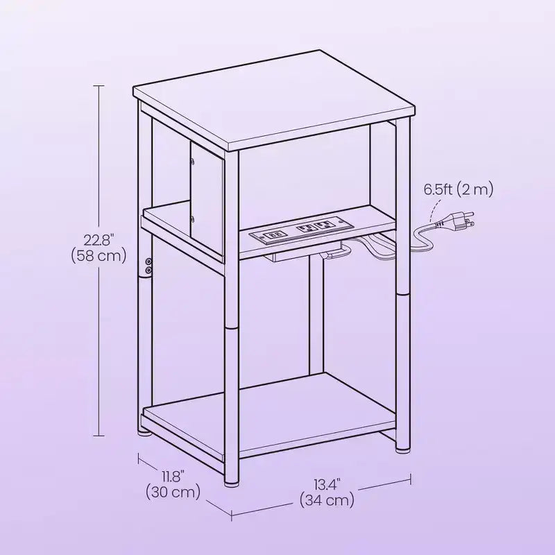 End Table with Built-in Charging Station 3-Tier Nightstand with USB Ports and Power Outlets Side Table for Living Room