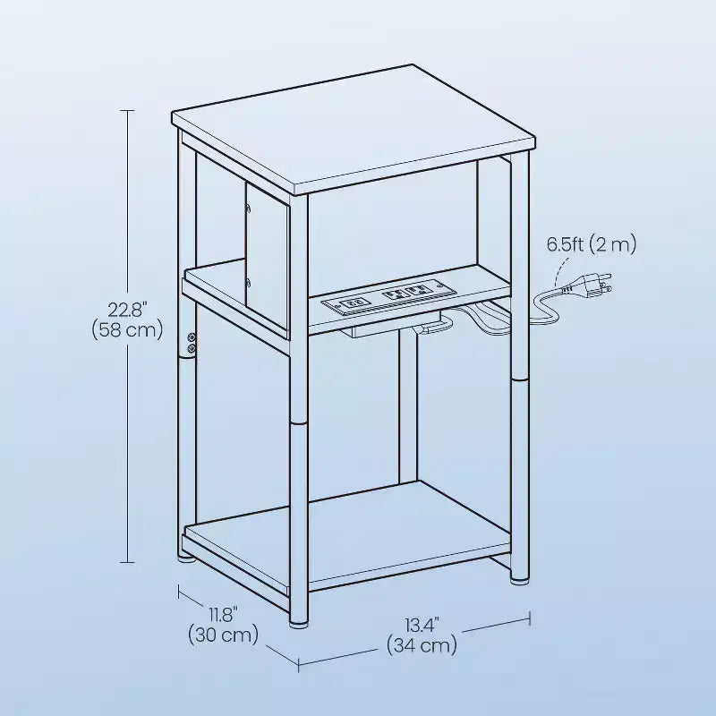 End Table with Built-in Charging Station 3-Tier Nightstand with USB Ports and Power Outlets Side Table for Living Room
