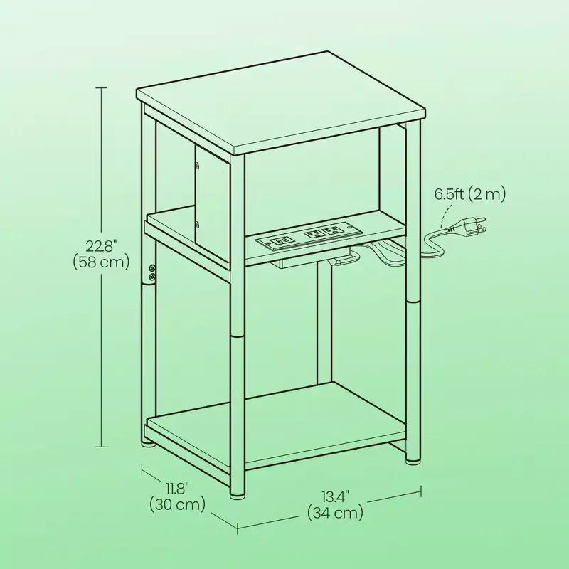End Table with Built-in Charging Station 3-Tier Nightstand with USB Ports and Power Outlets Side Table for Living Room
