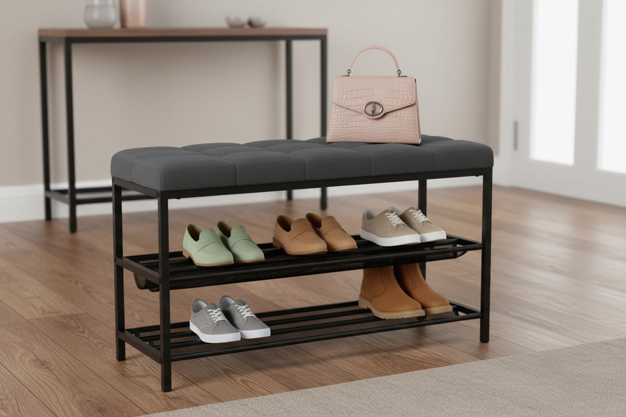 Shoe Bench, Storage Bench, Entryway Bench with Cushion, Shoe Shelf with Seat, Storage Organizer with Foam Padded Seat Linen