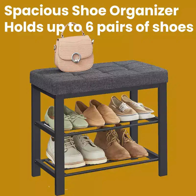 Entryway Shoe Bench with Cushion & Linen Seat - Metal Frame