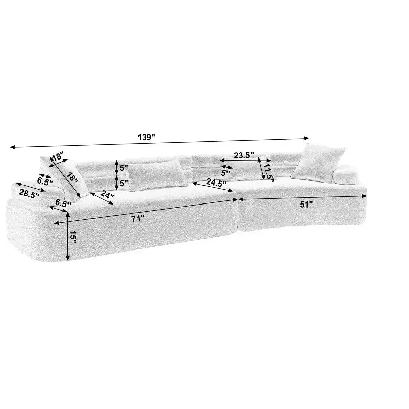 139W 4-Seater Sectional Sofa Sleeper Sofa Bed with ARC Armrests, Double Backrests and Pillows, No Assembly Required-ModernLuxe