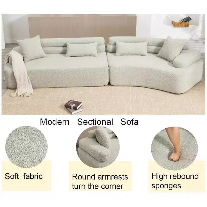 139W 4-Seater Sectional Sofa Sleeper Sofa Bed with ARC Armrests, Double Backrests and Pillows, No Assembly Required-ModernLuxe