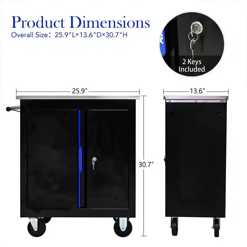 Metal Storage Cabinet with Wheels, Lockable Garage Storage Cabinet on Wheels, Rolling Tool Storage Cabinet For Workshop Garage,Assembly Required Black