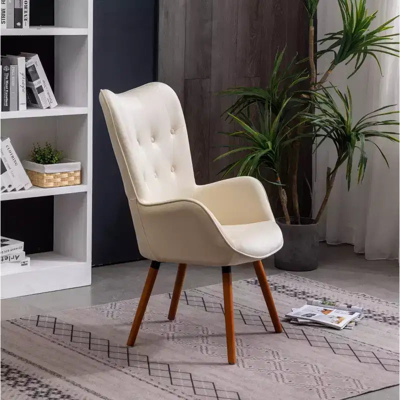 Doarnin Contemporary Velvet Tufted Button Back Accent Chair - White