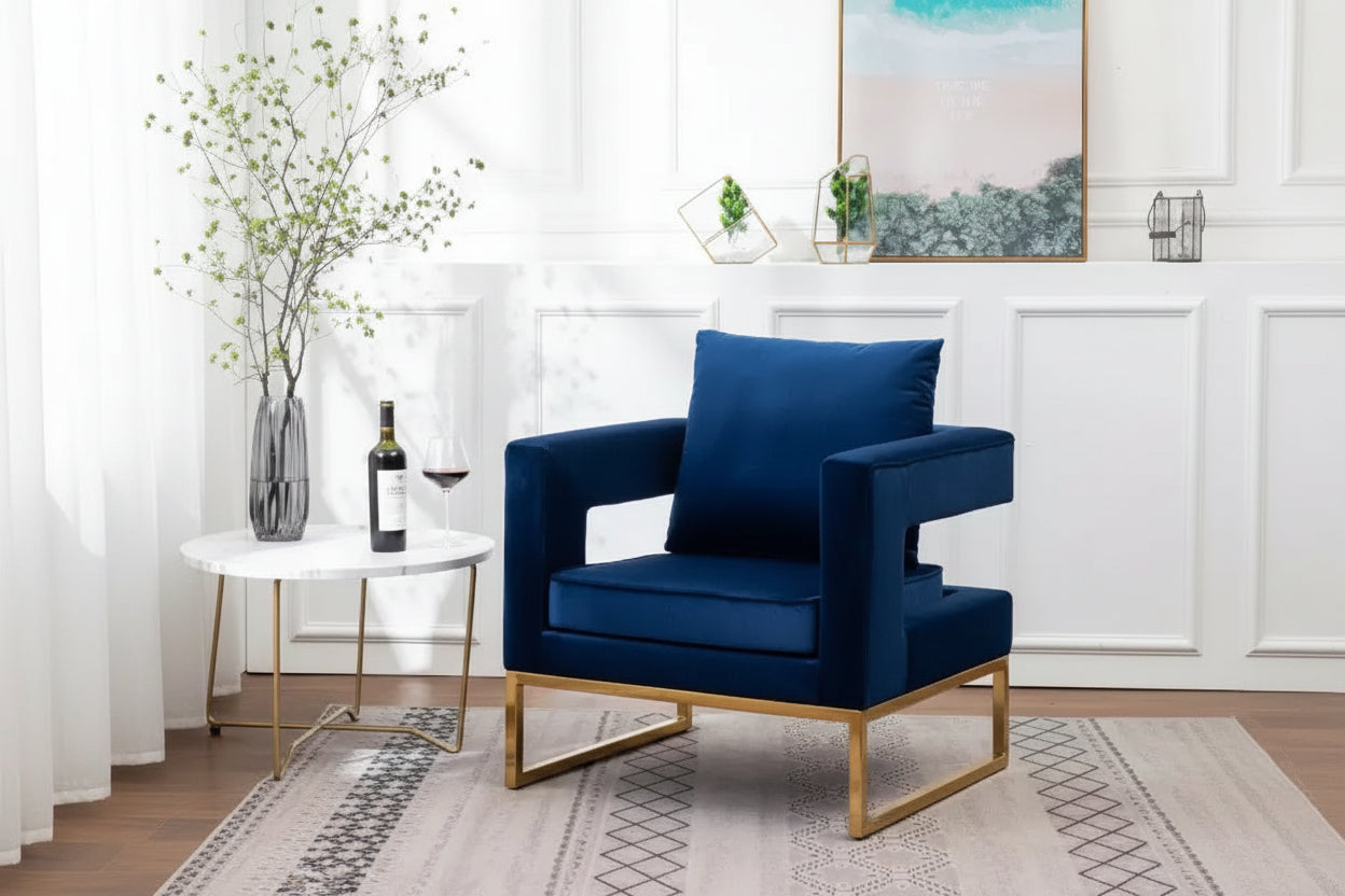 Roundhill Furniture Lenola Contemporary Upholstered Accent Arm Chair, Blue