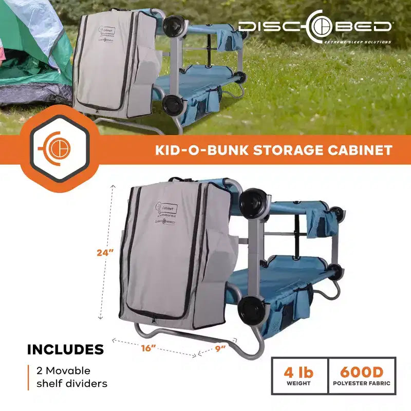 Kid-O-Bunk Folding Camping Cots with Storage Cabinet - Grey