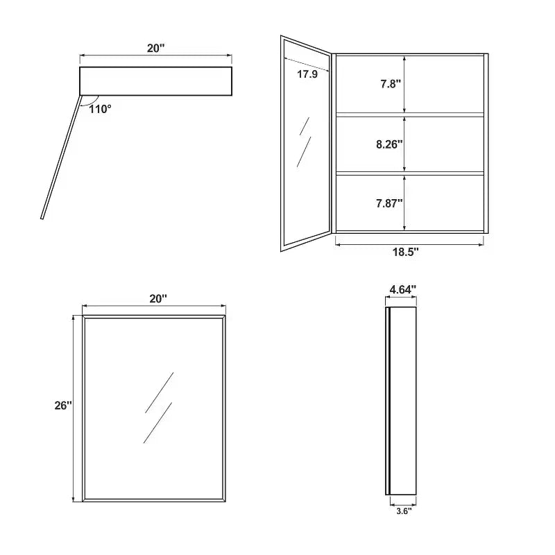 26"x20" Rectangle Recessed/Surface Mount Medicine Cabinet with Mirror