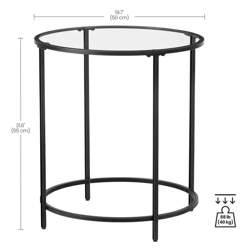 Set of 2 Round Glass Side Tables with Black Metal Frame