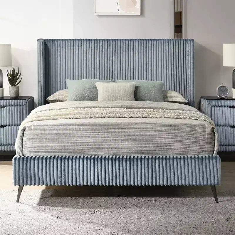 Mavela Wide Wale Corduroy Upholstery Panel Bed - Blue