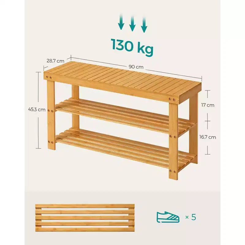 3-Tier Bamboo Shoe Rack Bench - Entryway Seat, 286 lb Capacity