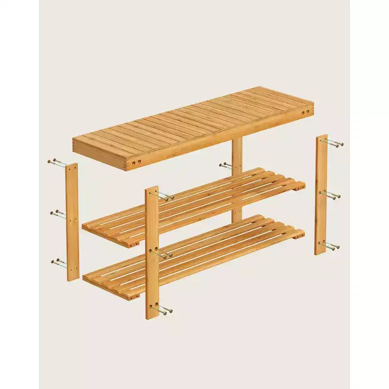 3-Tier Bamboo Shoe Rack Bench - Entryway Seat, 286 lb Capacity