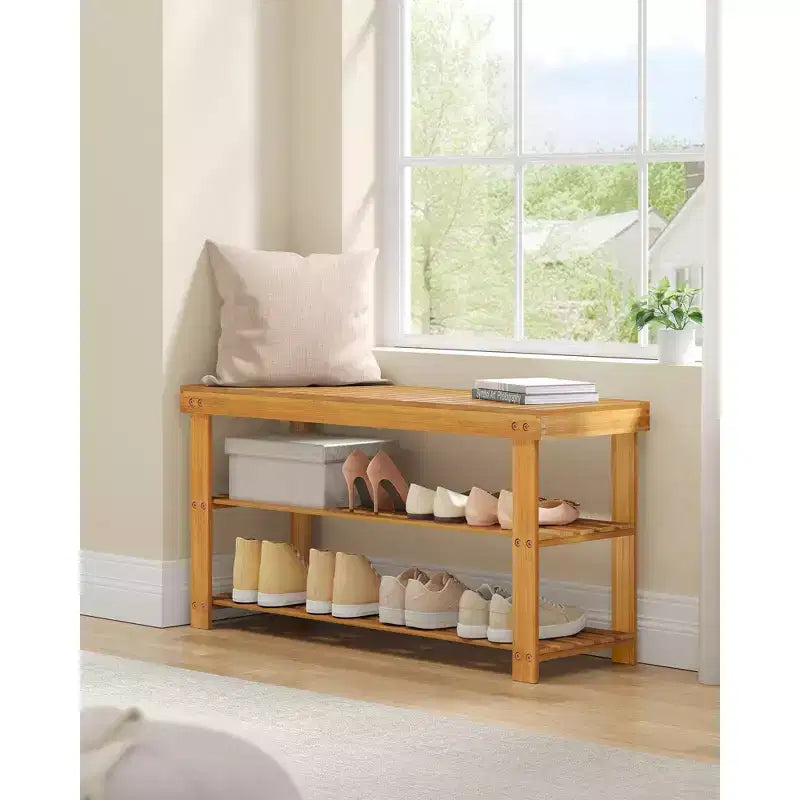 3-Tier Bamboo Shoe Rack Bench - Entryway Seat, 286 lb Capacity