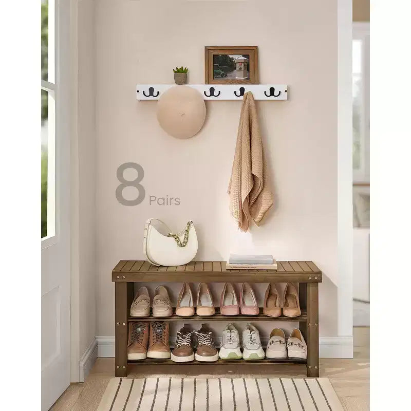 3-Tier Bamboo Shoe Rack Bench - Entryway Seat, 286 lb Capacity