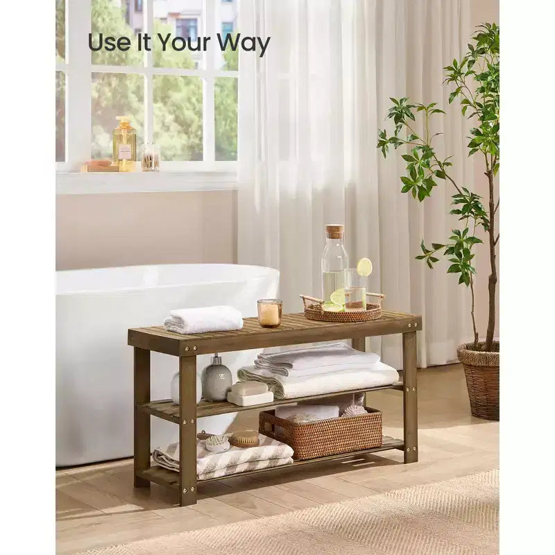 3-Tier Bamboo Shoe Rack Bench - Entryway Seat, 286 lb Capacity