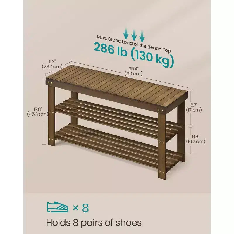 3-Tier Bamboo Shoe Rack Bench - Entryway Seat, 286 lb Capacity