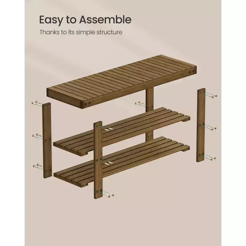 3-Tier Bamboo Shoe Rack Bench - Entryway Seat, 286 lb Capacity