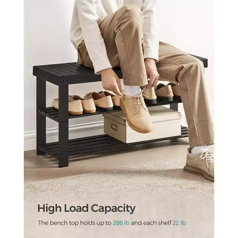 3-Tier Bamboo Shoe Rack Bench - Entryway Seat, 286 lb Capacity