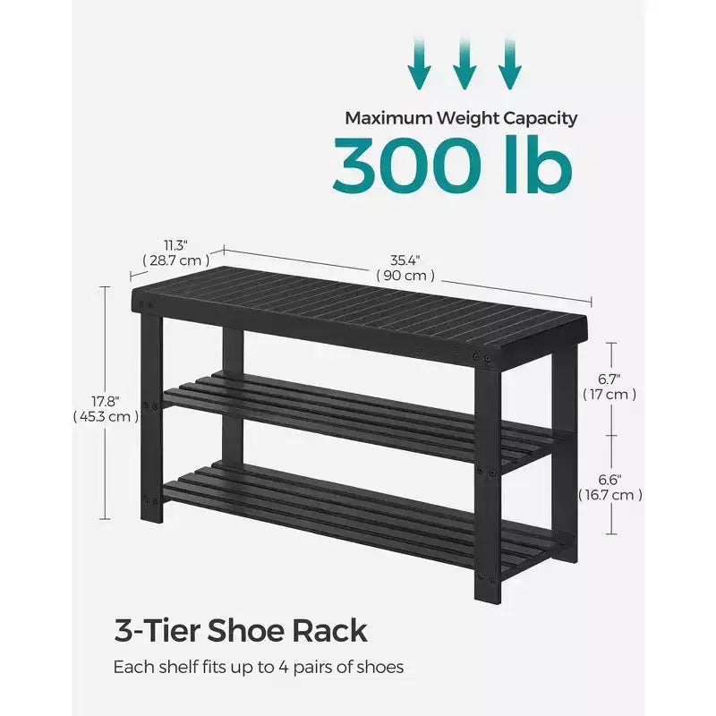 3-Tier Bamboo Shoe Rack Bench - Entryway Seat, 286 lb Capacity
