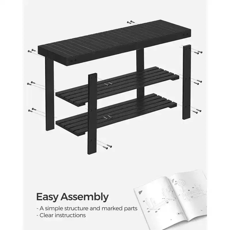 3-Tier Bamboo Shoe Rack Bench - Entryway Seat, 286 lb Capacity