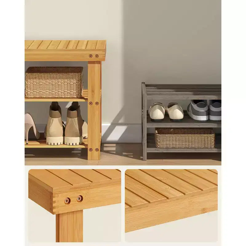 3-Tier Bamboo Shoe Rack Bench - Entryway Seat, 286 lb Capacity