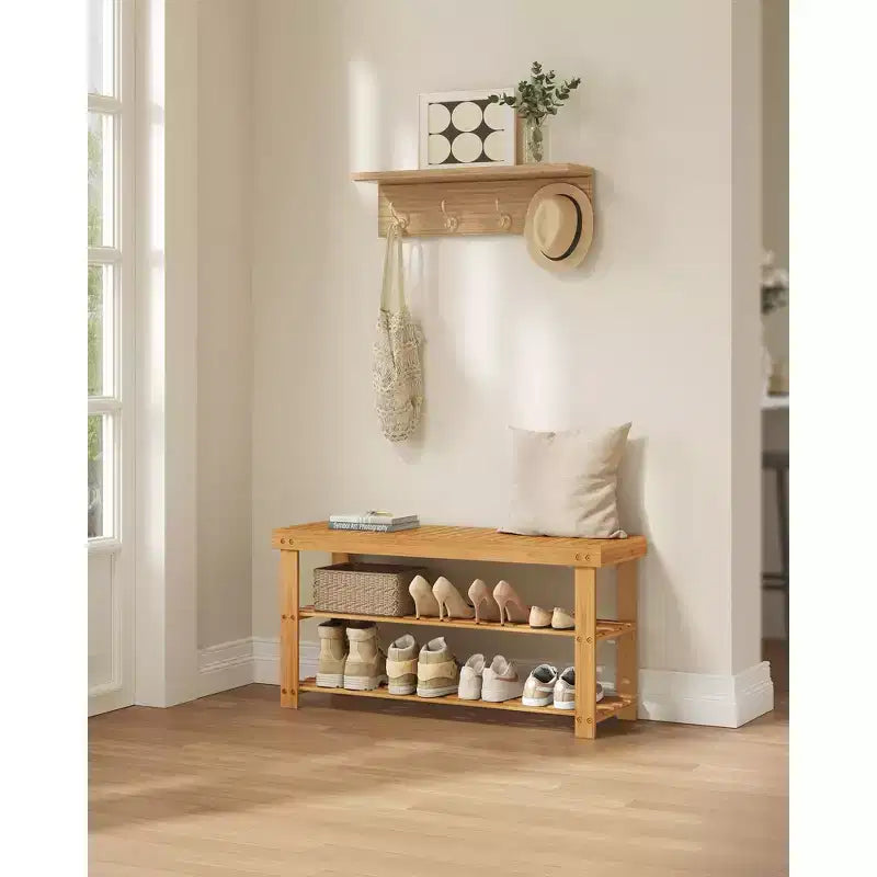 3-Tier Bamboo Shoe Rack Bench - Entryway Seat, 286 lb Capacity