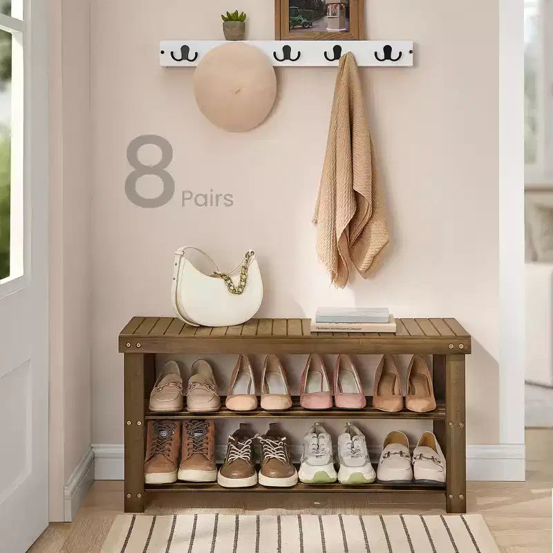 3-Tier Bamboo Shoe Rack Bench - Entryway Seat, 286 lb Capacity