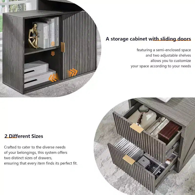 Modern 67 L-Shaped Desk with Storage Cabinet & Drawers, Wood Home Office Desk with Power Outlets, Standing Writing Desk