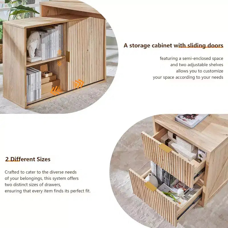 Modern 67 L-Shaped Desk with Storage Cabinet & Drawers, Wood Home Office Desk with Power Outlets, Standing Writing Desk