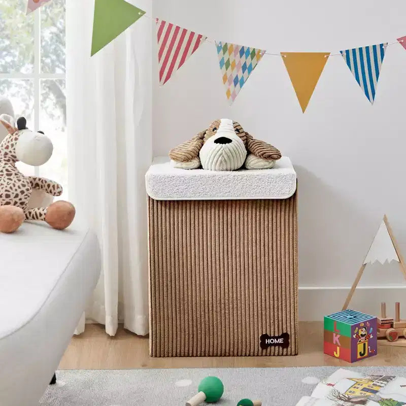 Collapsible Corduroy Kids Laundry Hamper & Toy Storage