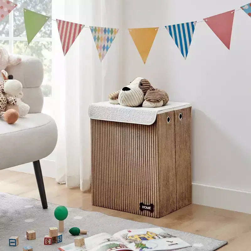 Collapsible Corduroy Kids Laundry Hamper & Toy Storage