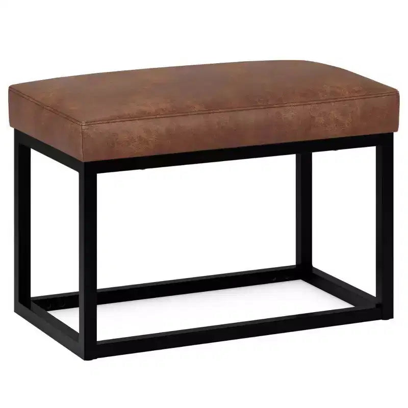 26" Contemporary Rectangle Bench - Black Iron & Faux Leather