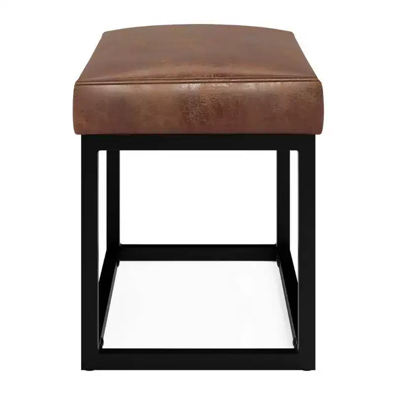 26" Contemporary Rectangle Bench - Black Iron & Faux Leather