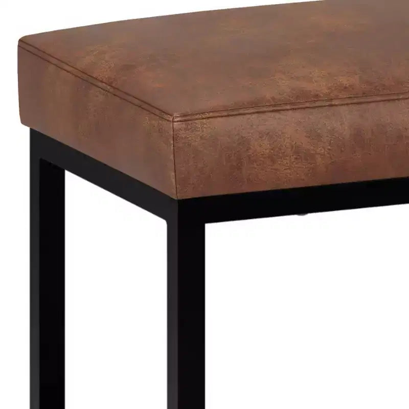 26" Contemporary Rectangle Bench - Black Iron & Faux Leather