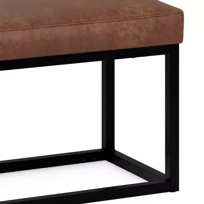 26" Contemporary Rectangle Bench - Black Iron & Faux Leather