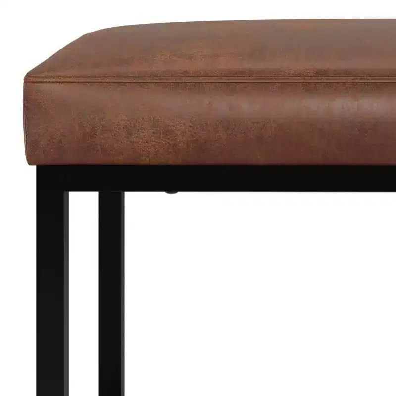 26" Contemporary Rectangle Bench - Black Iron & Faux Leather