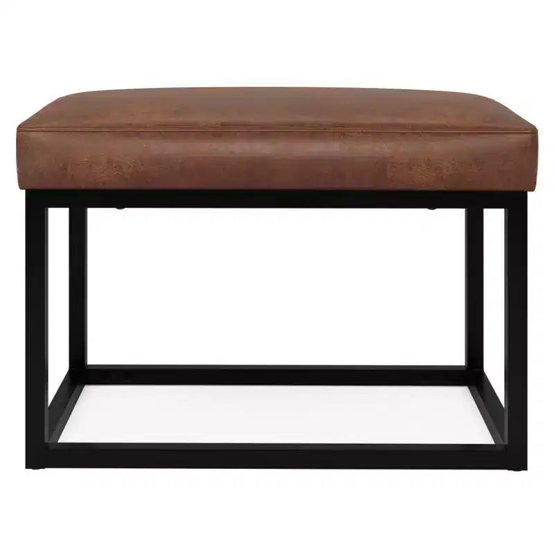 26" Contemporary Rectangle Bench - Black Iron & Faux Leather