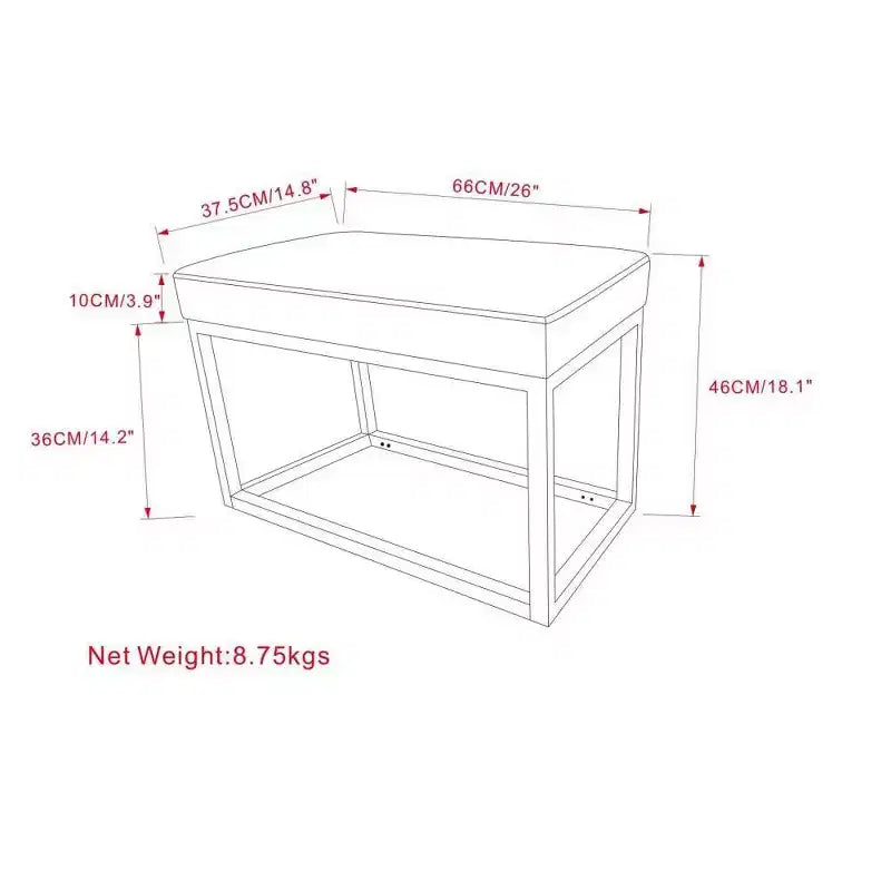 26" Contemporary Rectangle Bench - Black Iron & Faux Leather