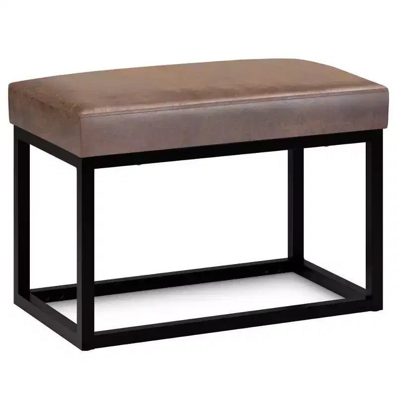 26" Contemporary Rectangle Bench - Black Iron & Faux Leather