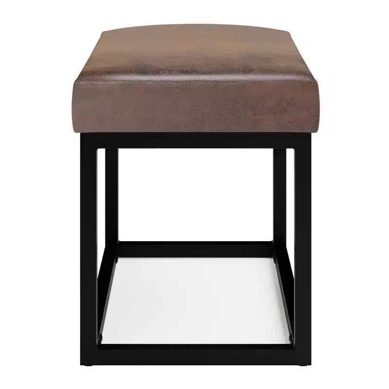 26" Contemporary Rectangle Bench - Black Iron & Faux Leather