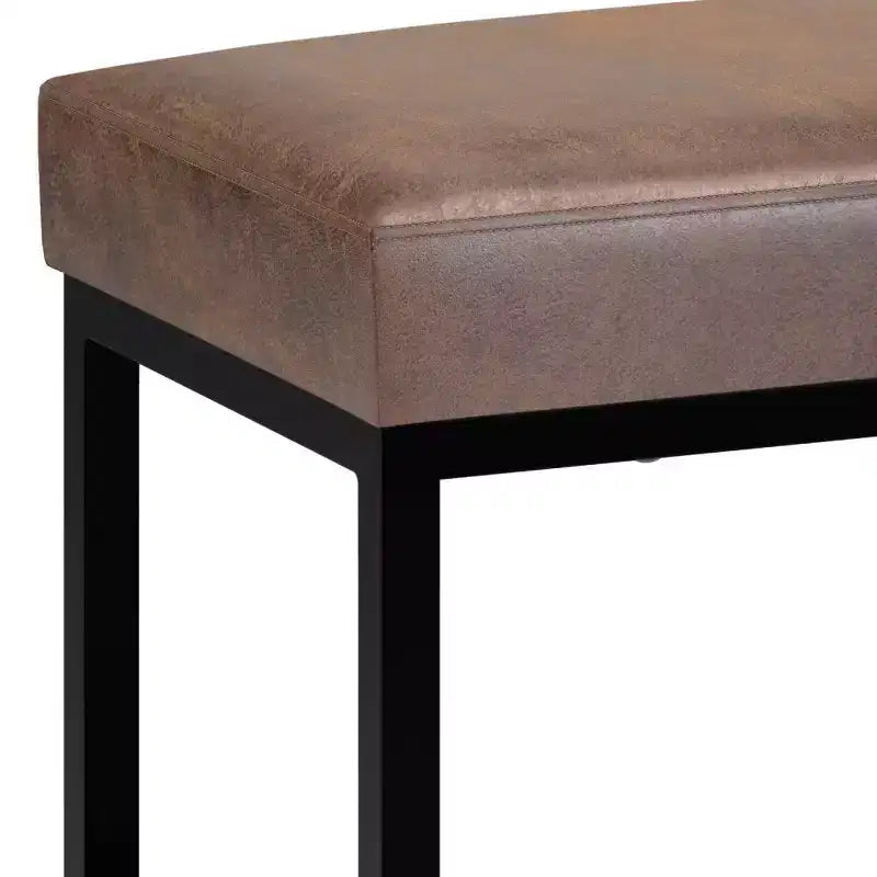 26" Contemporary Rectangle Bench - Black Iron & Faux Leather