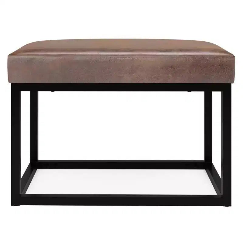 26" Contemporary Rectangle Bench - Black Iron & Faux Leather