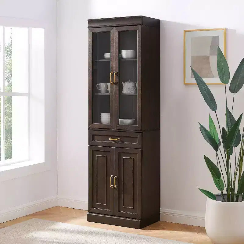 Stanton 78" Glass Door Kitchen Storage Pantry Cabinet