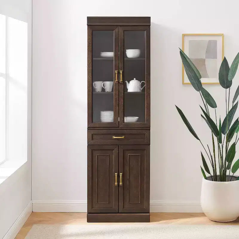 Stanton 78" Glass Door Kitchen Storage Pantry Cabinet